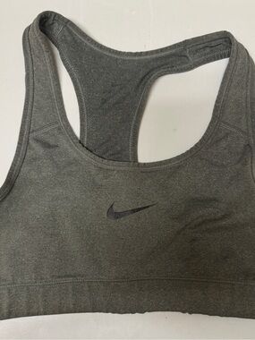 Nike Dri-FIT Racerback Sports Bra - Dark Gray with black Nike swoosh, girls XL.